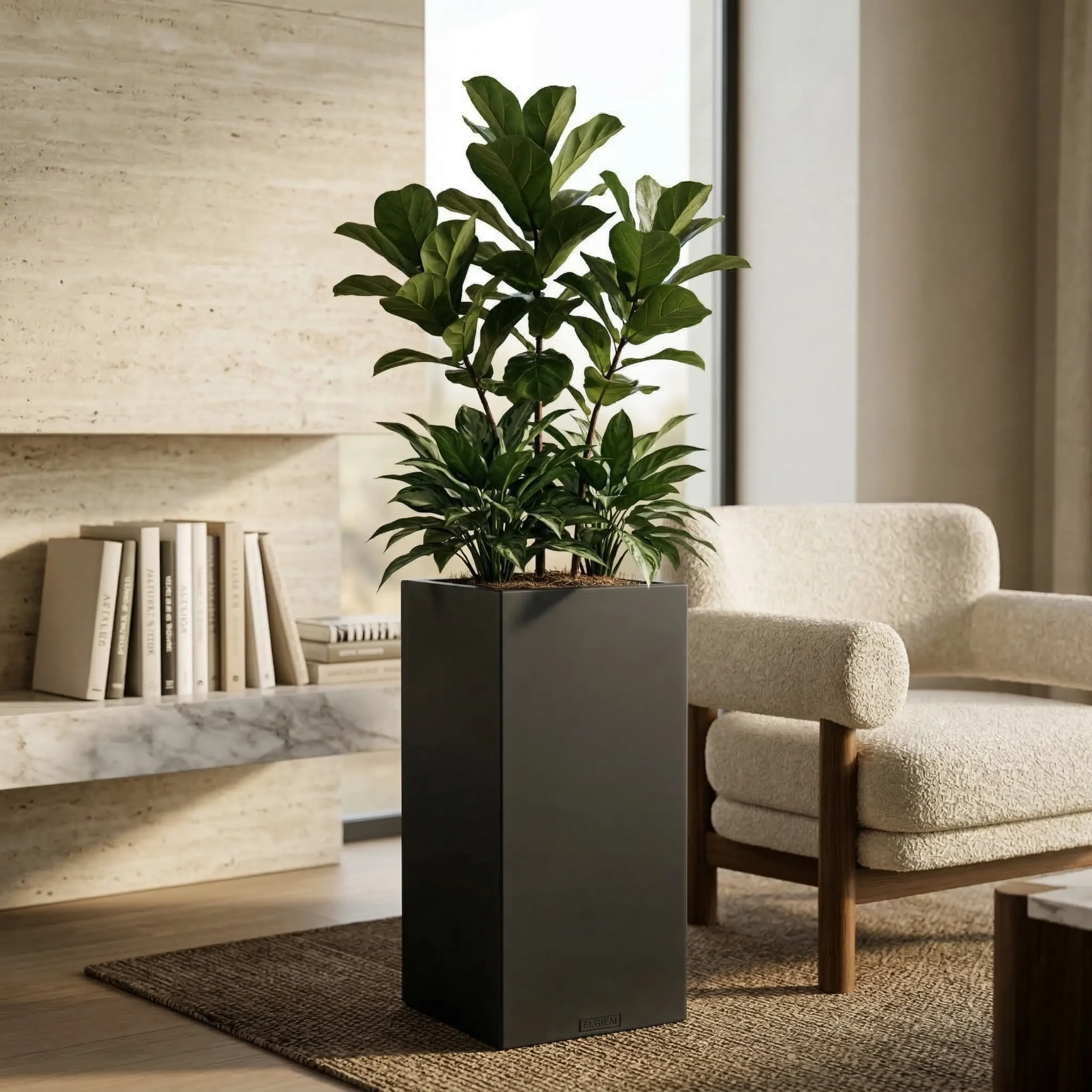 Plain Modern Planter | Elgiem Plain Modern stainless steel planter — Absolute Black — contemporary office lobby