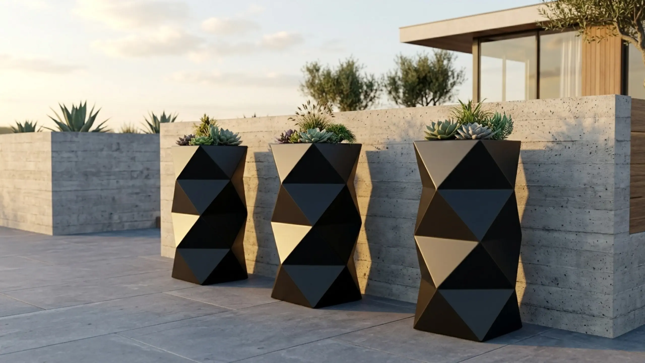 slender stainless steel column floor planter — Elgiem