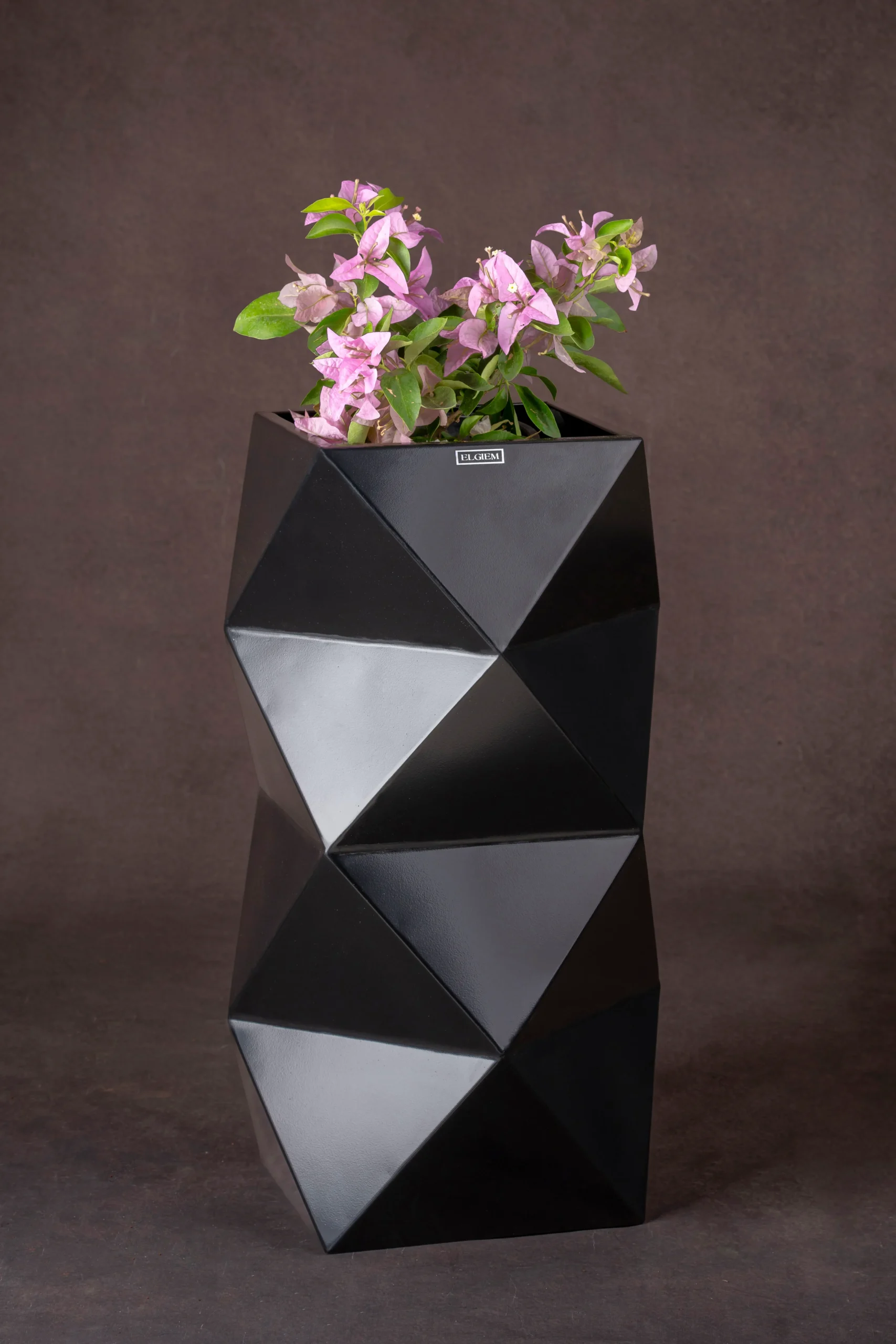 Edict Tall floor planter in Eternal Gold — hotel lobby installation — Elgiem